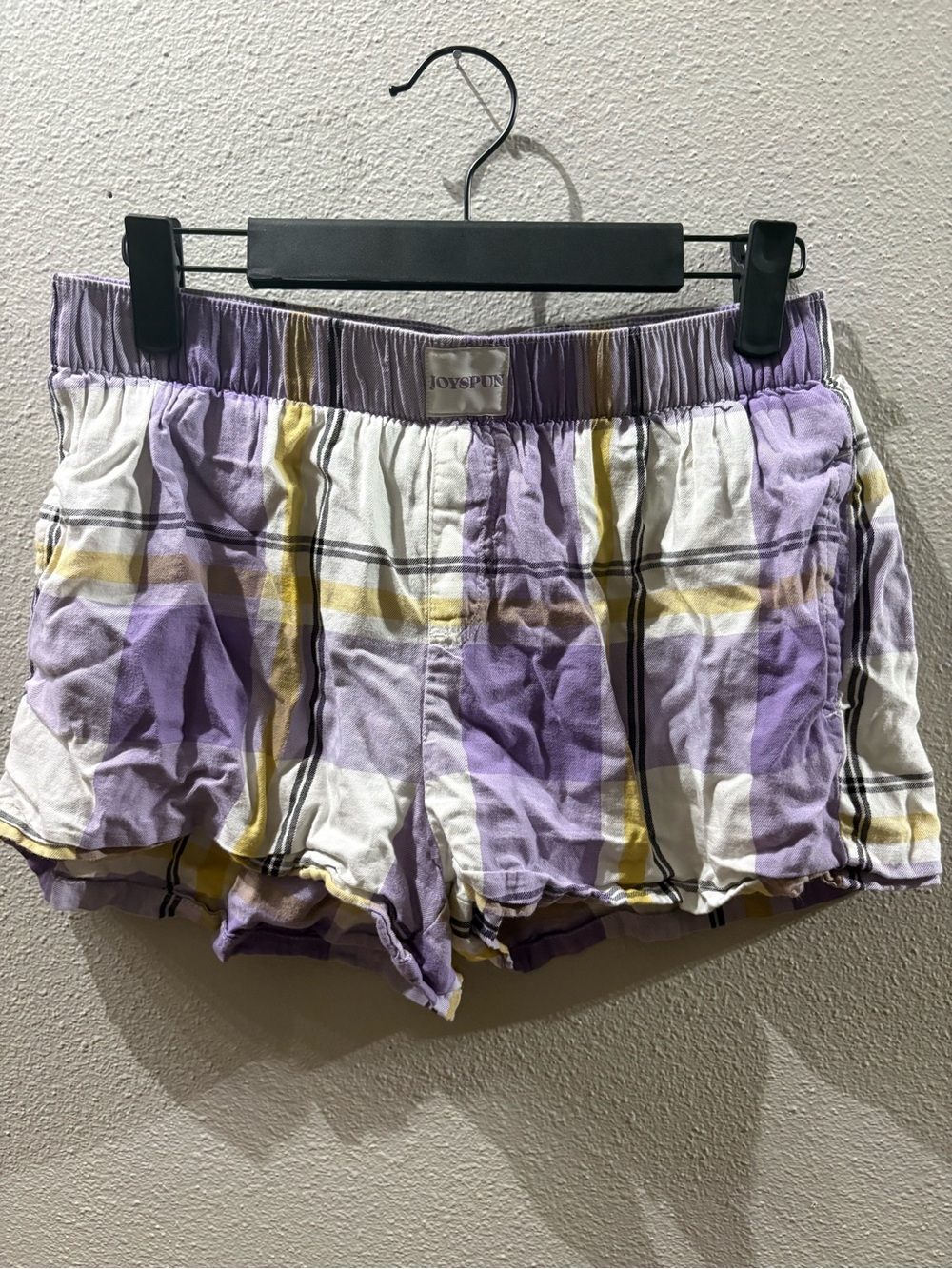 Joyspun Purple Yellow Plaid Elastic Waist Pajama Lounge Shorts Size XS (0-2)